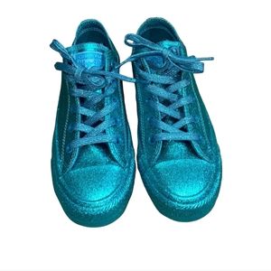 Size 6 teal glitter converse sneakers.